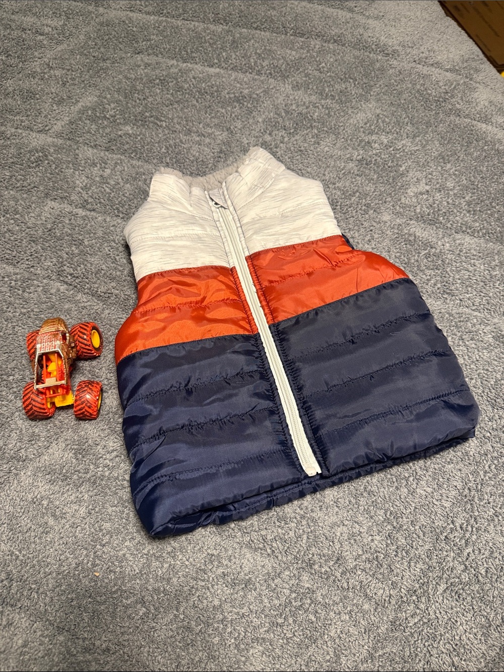 Colorblock Puffer Vest - Navy, Orange & White